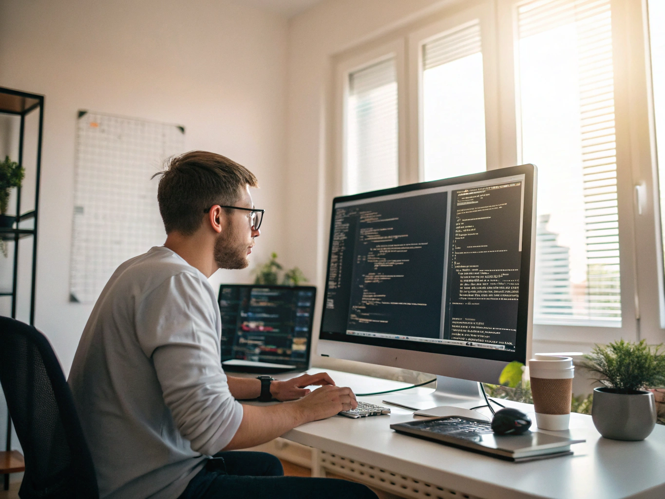 Developer optimizing website code for search engine performance