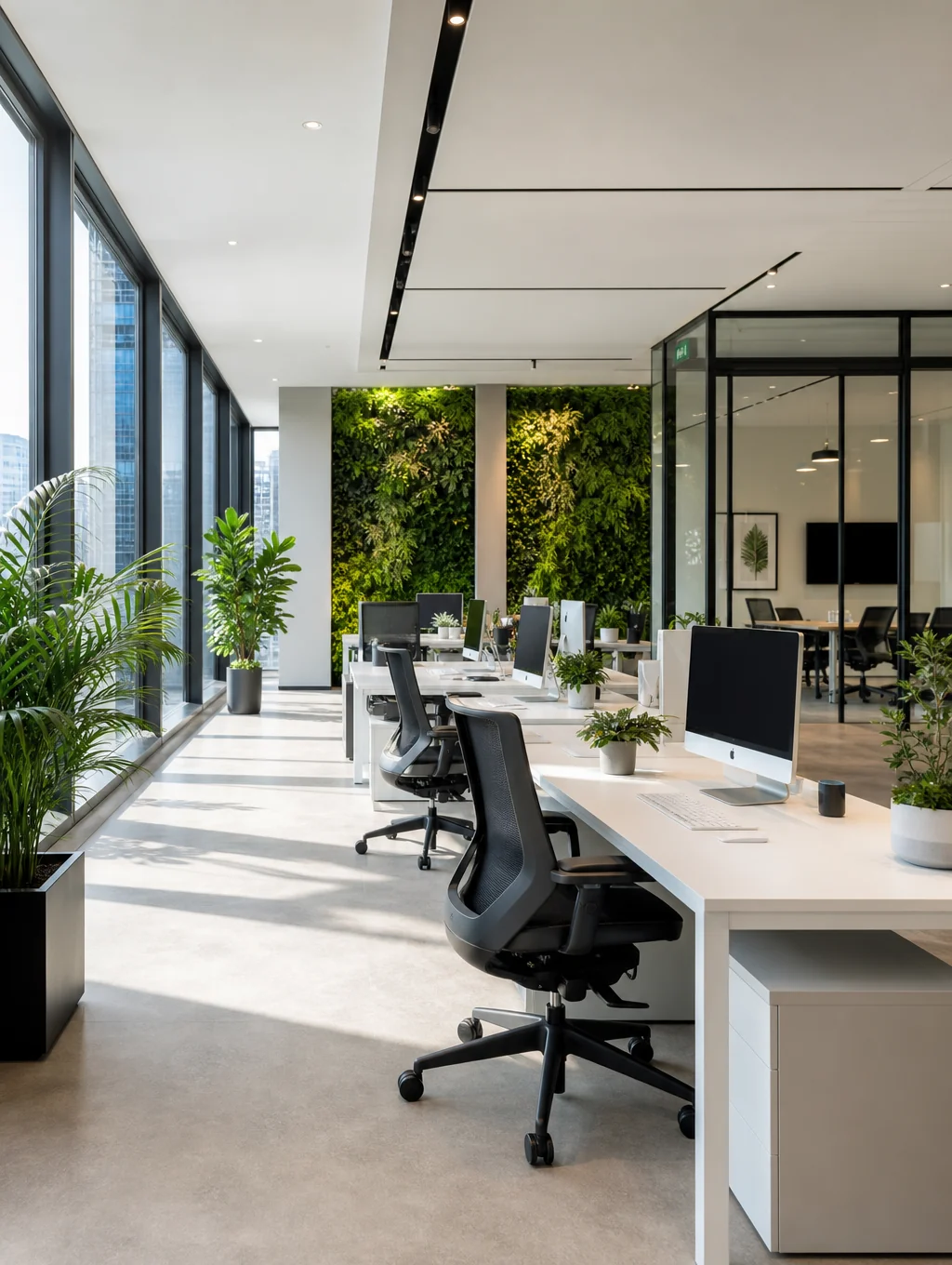 Modern digital marketing workspace with data analytics on screens