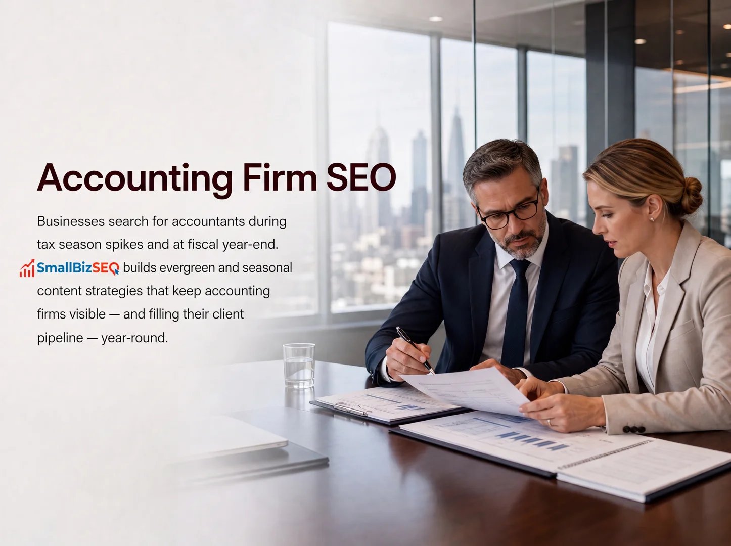 CPA partners reviewing search performance at an office table