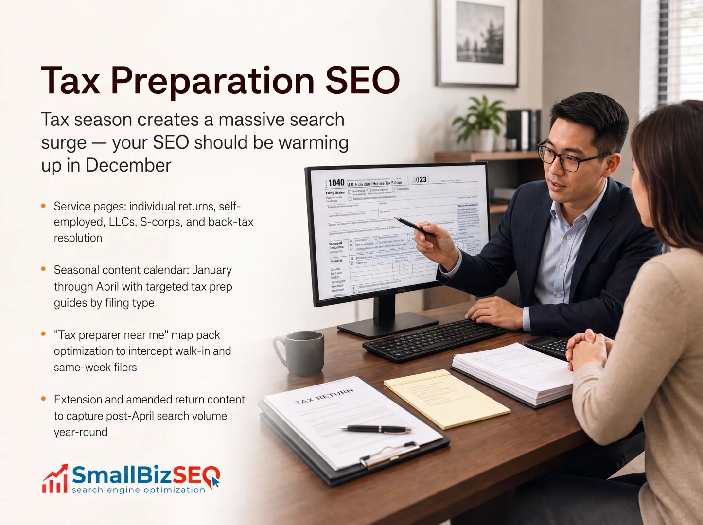 accountant meeting with a small business client in a modern office