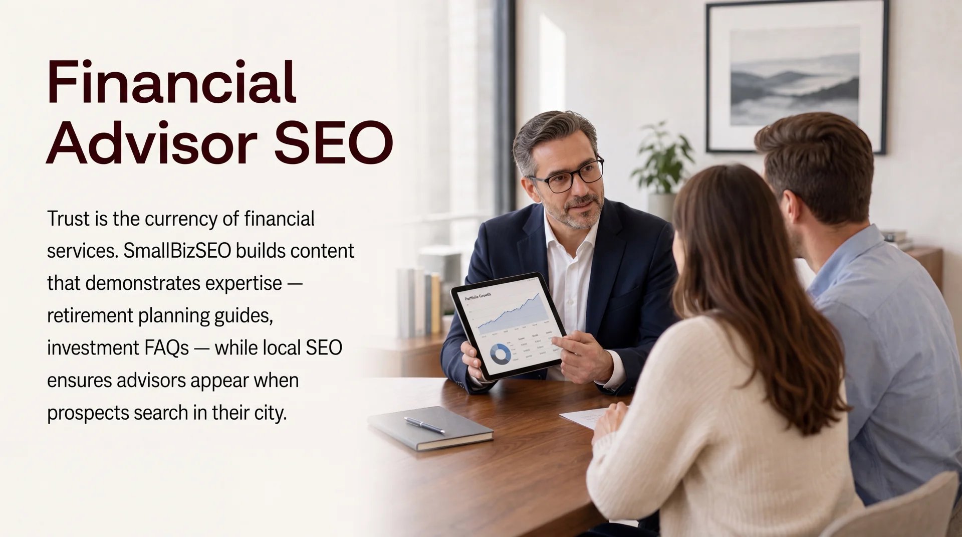 financial advisor reviewing a website on a laptop