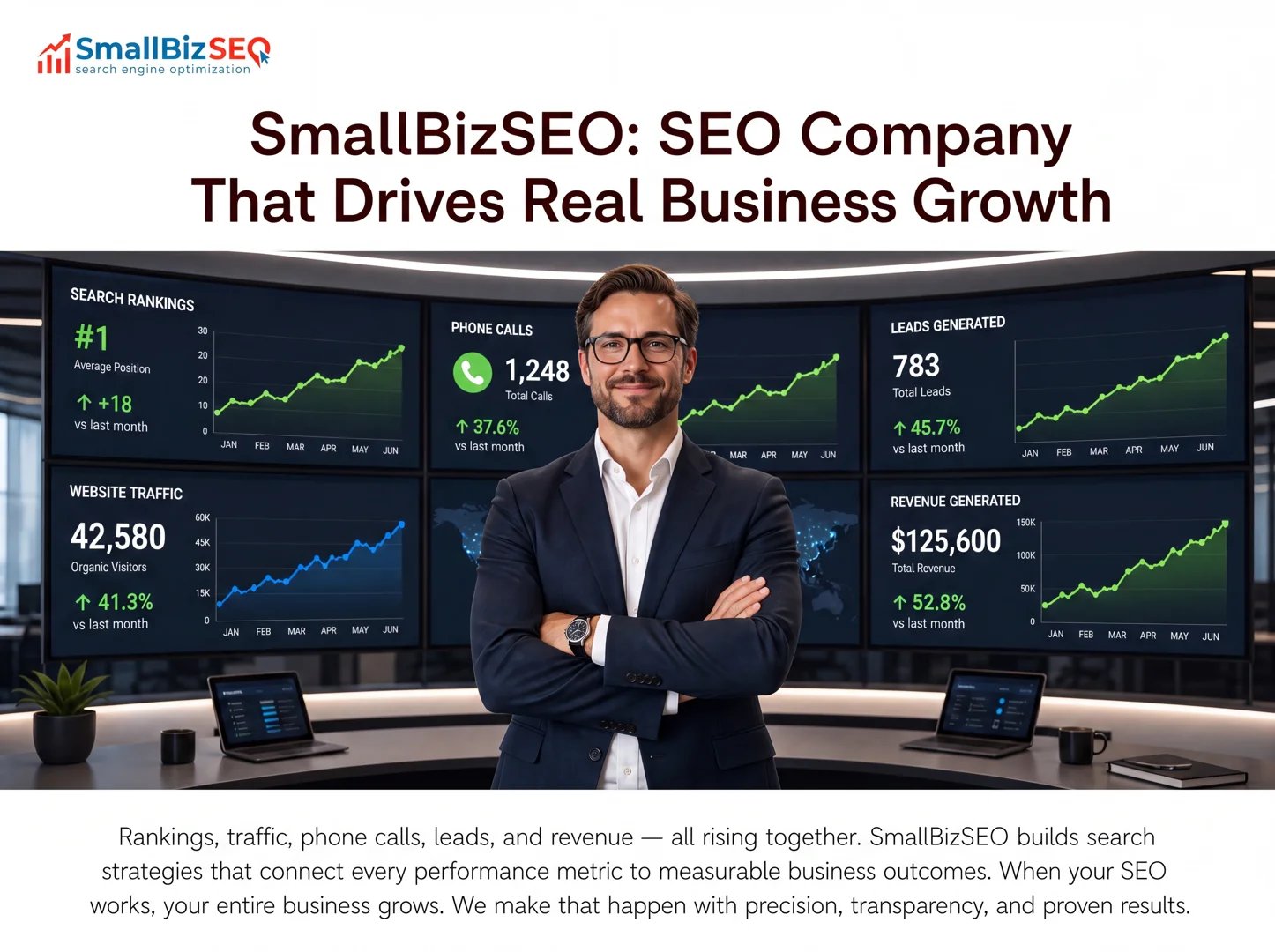 business owner reviewing search analytics on a laptop