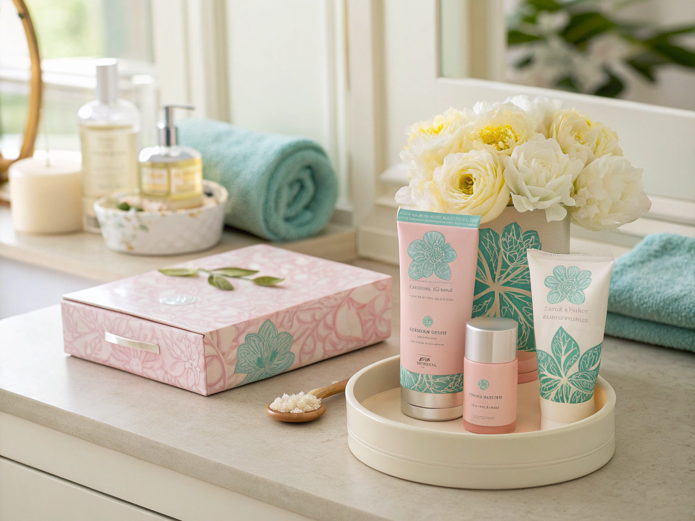 Luxury cosmetics and beauty products display