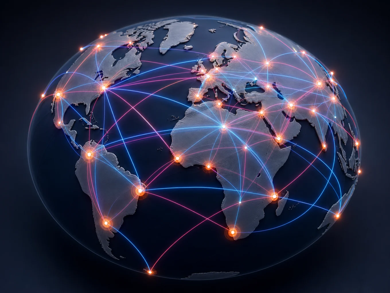 Network of interconnected digital nodes representing global link building