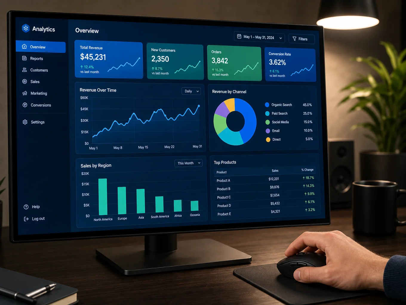 Data analytics dashboard showing growth metrics