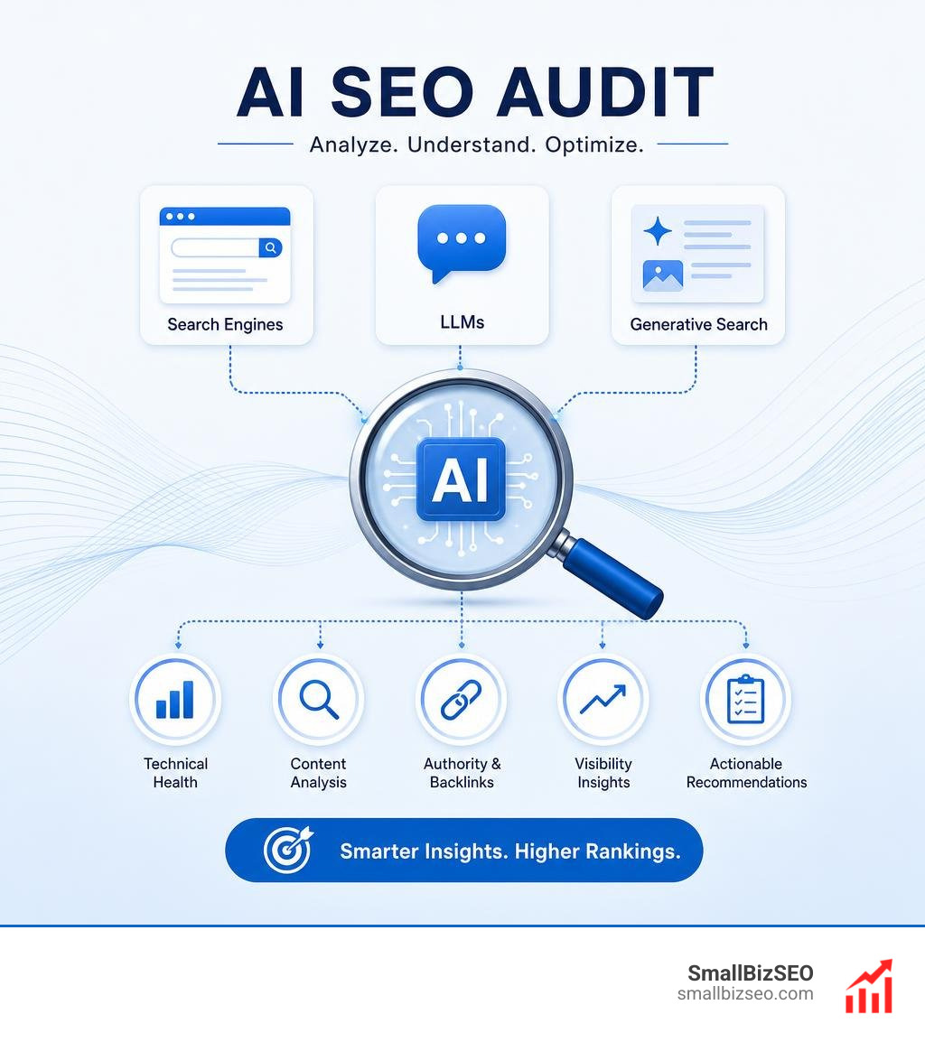 AI SEO audit concept with search engines LLMs and generative search optimization