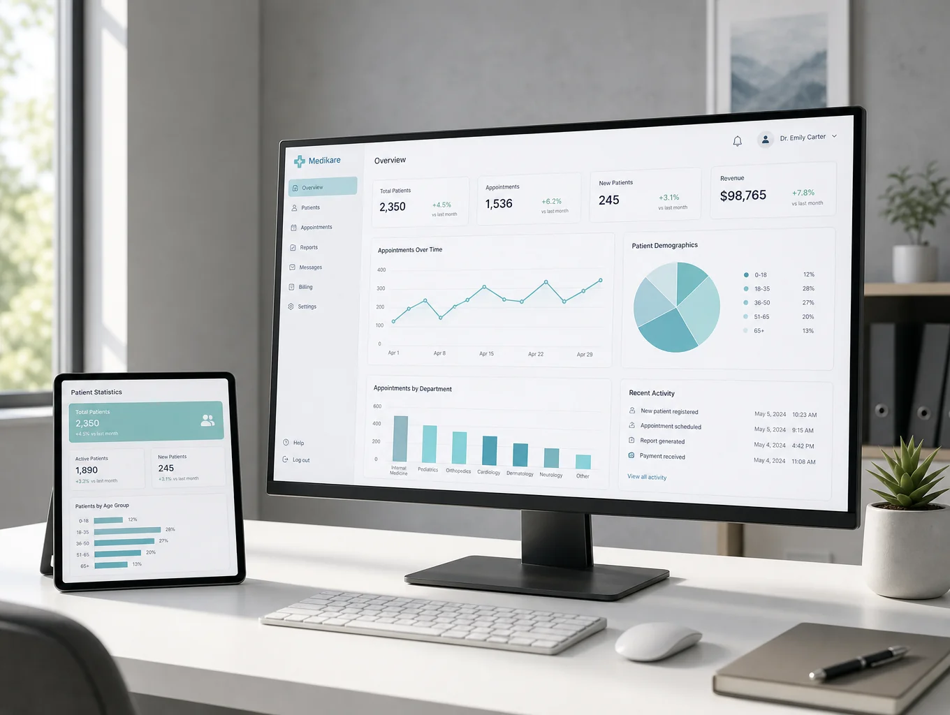 Healthcare SEO performance dashboard showing appointment growth metrics