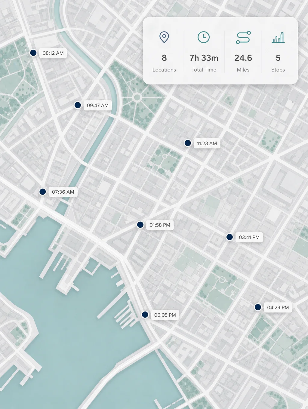 Map interface showing local search ranking improvements