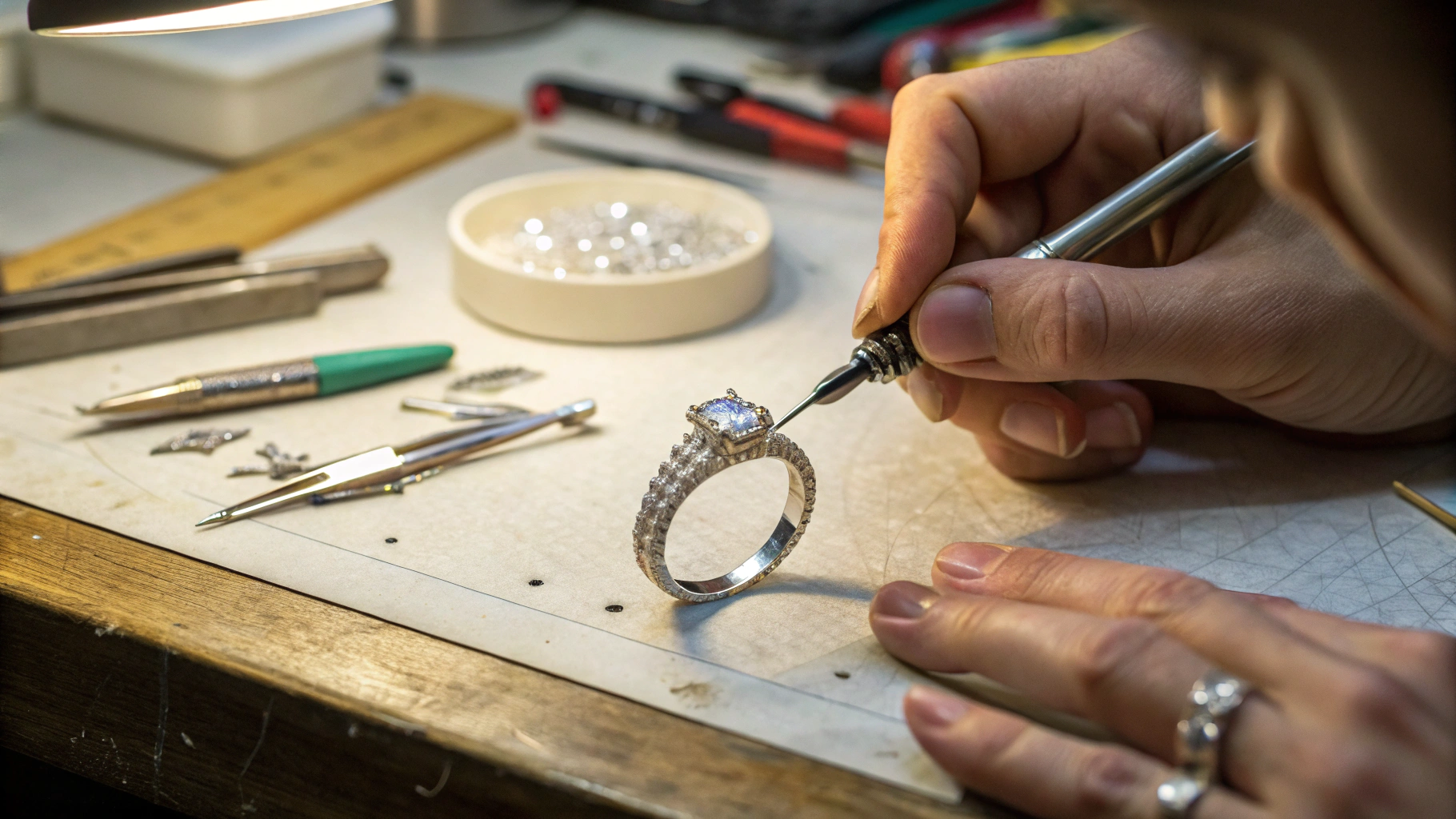 Craftsman crafting custom gold ring