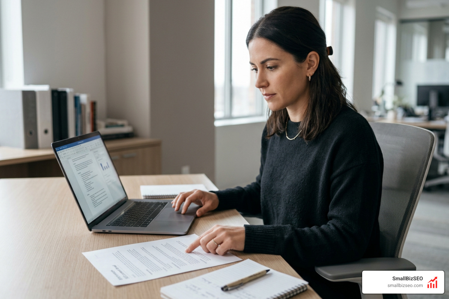 SEO content brief writer planning content strategy at desk