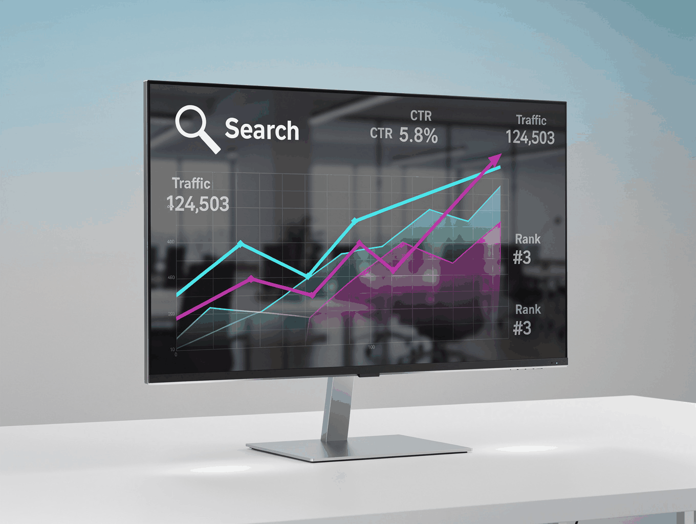 Multilingual Search Analytics Dashboard showing international growth statistics