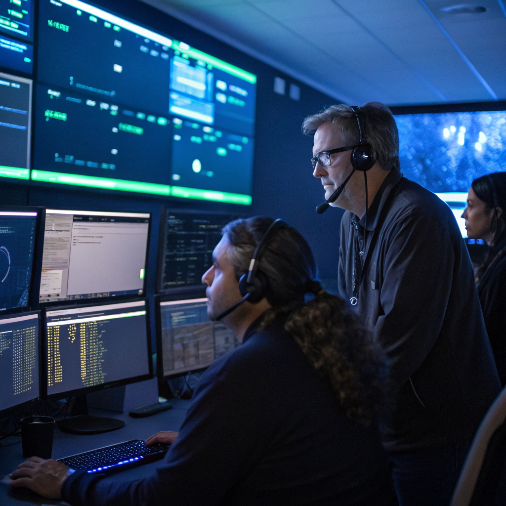 Support team monitoring server health and site uptime