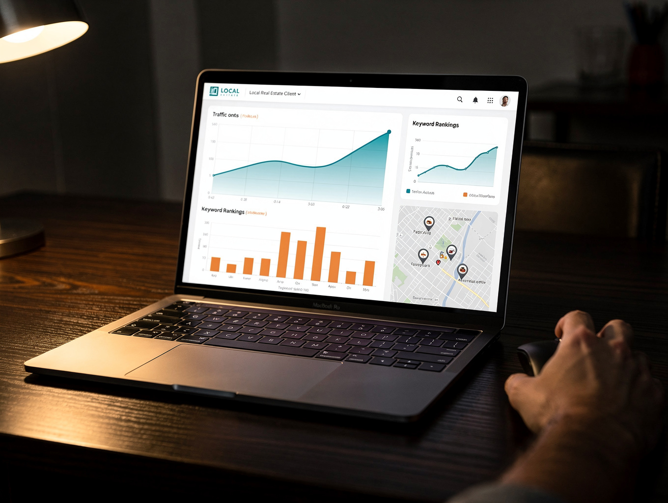 Roofing local search metrics and map visibility analytics dashboard