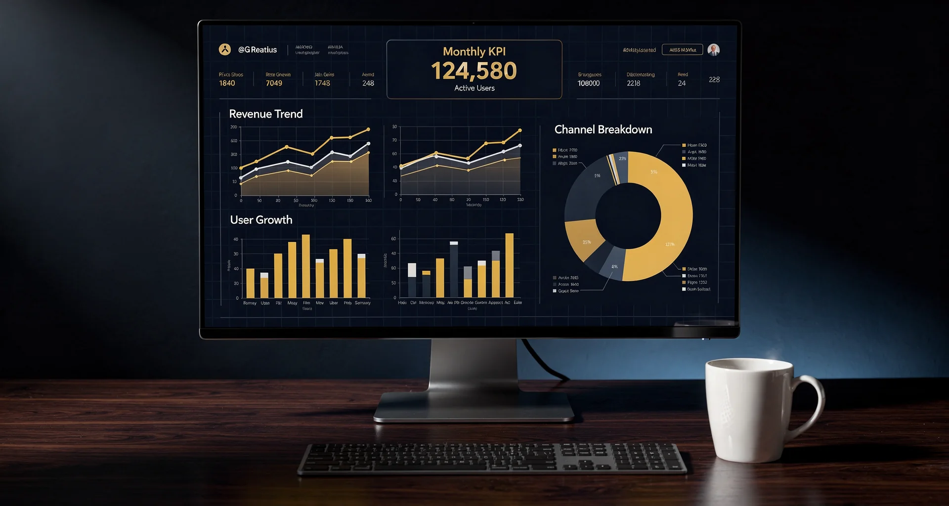 Analytics dashboard displaying keyword rank upward trends