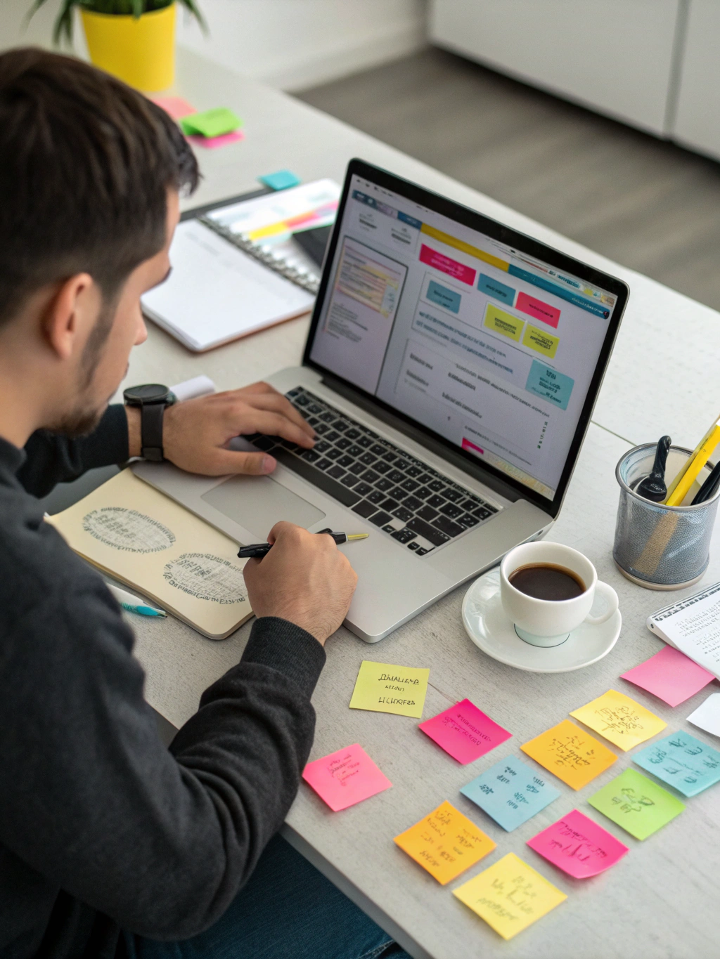 Content strategist working on SEO-optimized blog posts