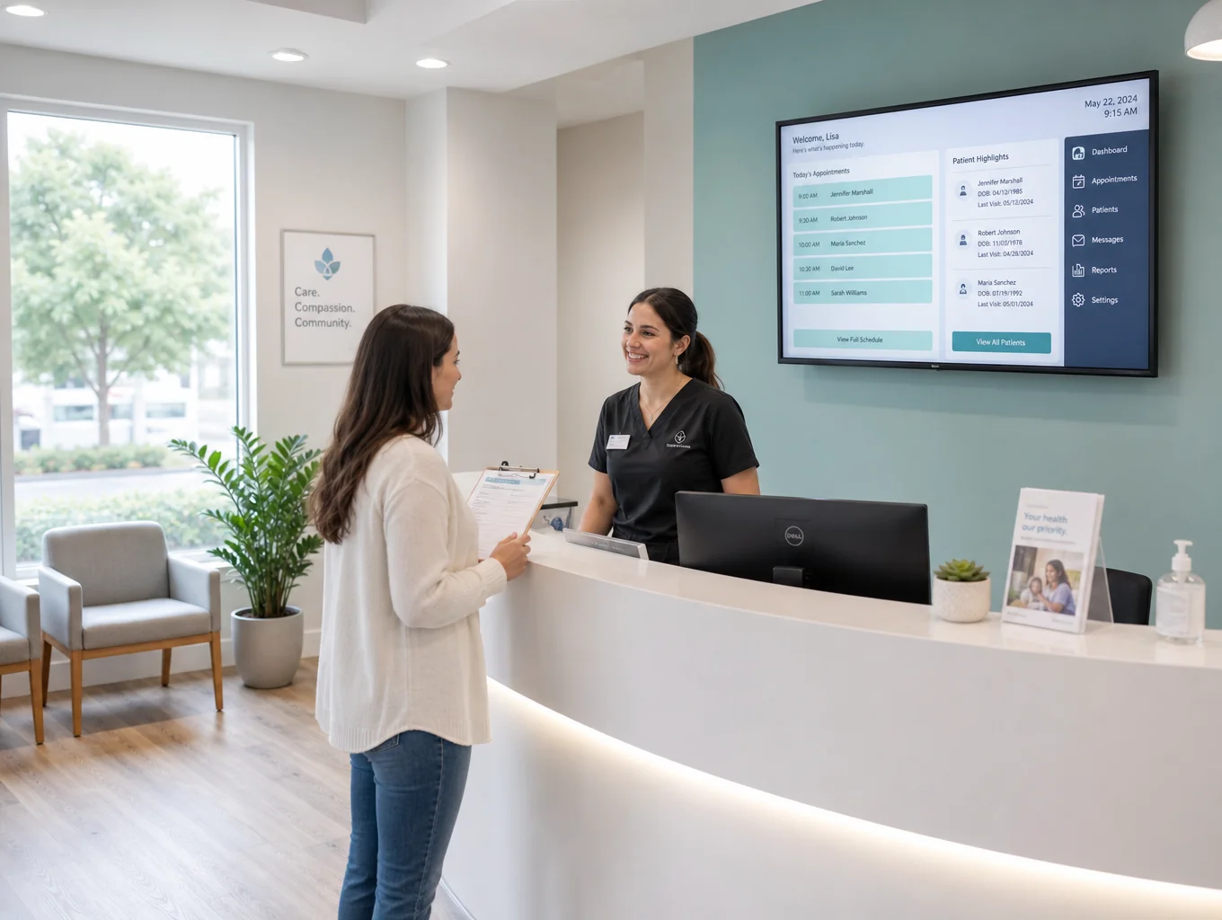 Urgent care clinic medical staff assisting patients in a modern healthcare facility