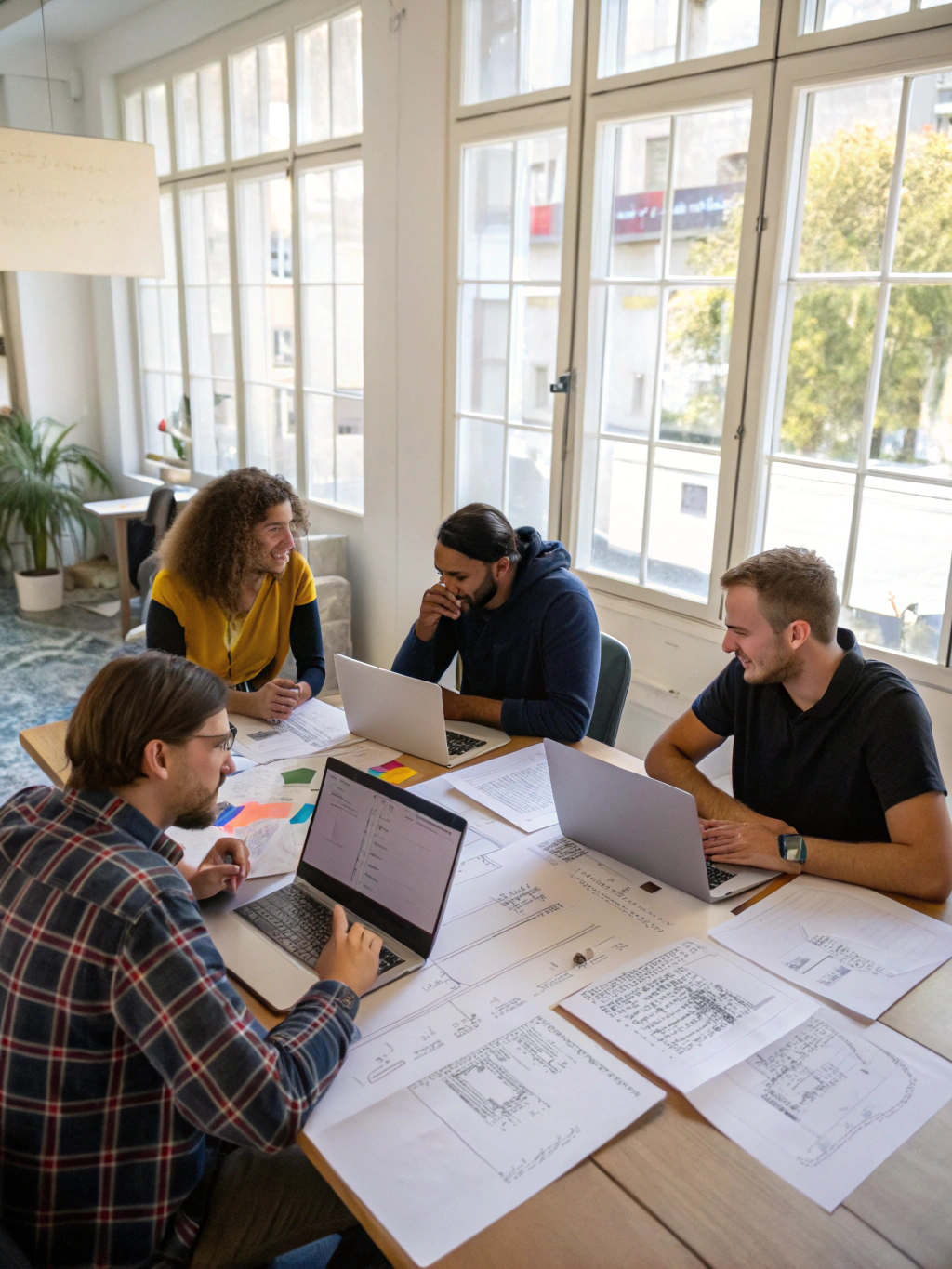 WEBPRO development team collaborating on a WordPress project in a modern office
