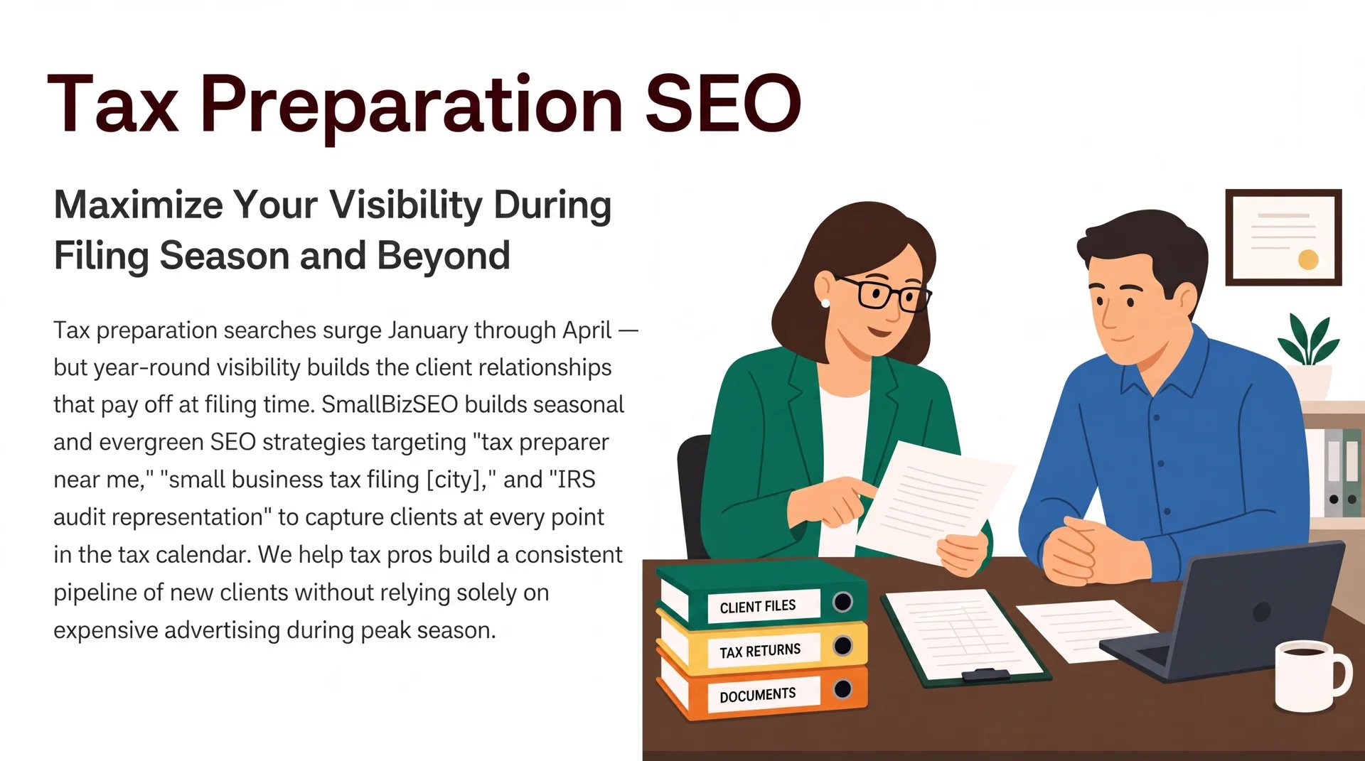 SEO agency reviewing a clear performance report with a small business owner
