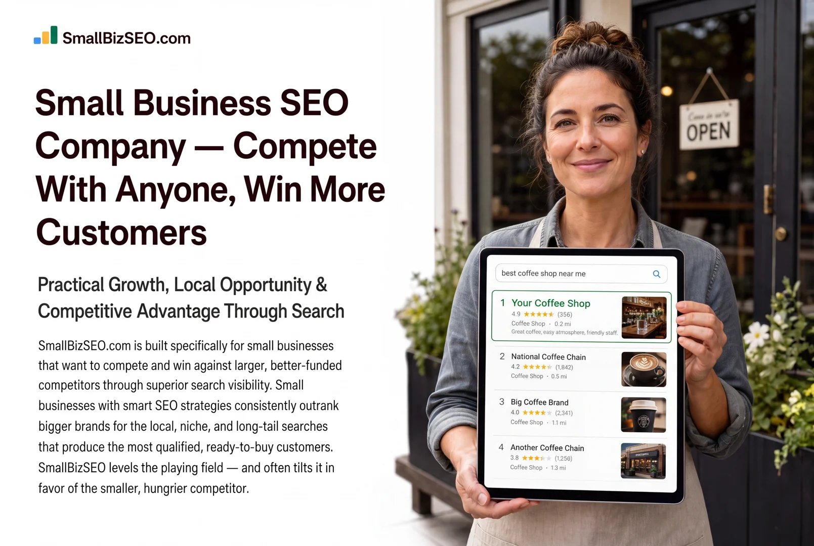 small business owner searching for a local SEO company on a laptop